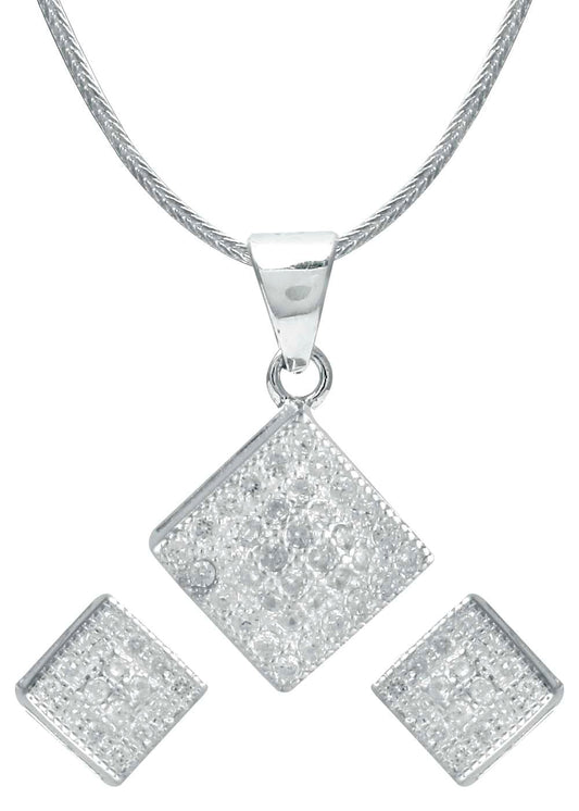 Designer Pure 92.5 Sterling Silver CZ Pendant Set with Chain