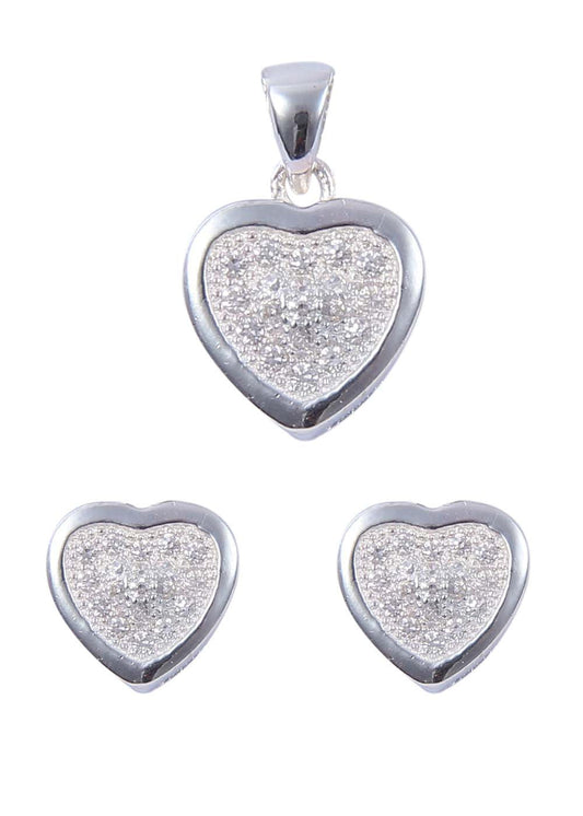 Heart shape 92.5 Sterling Silver CZ Pendant Set