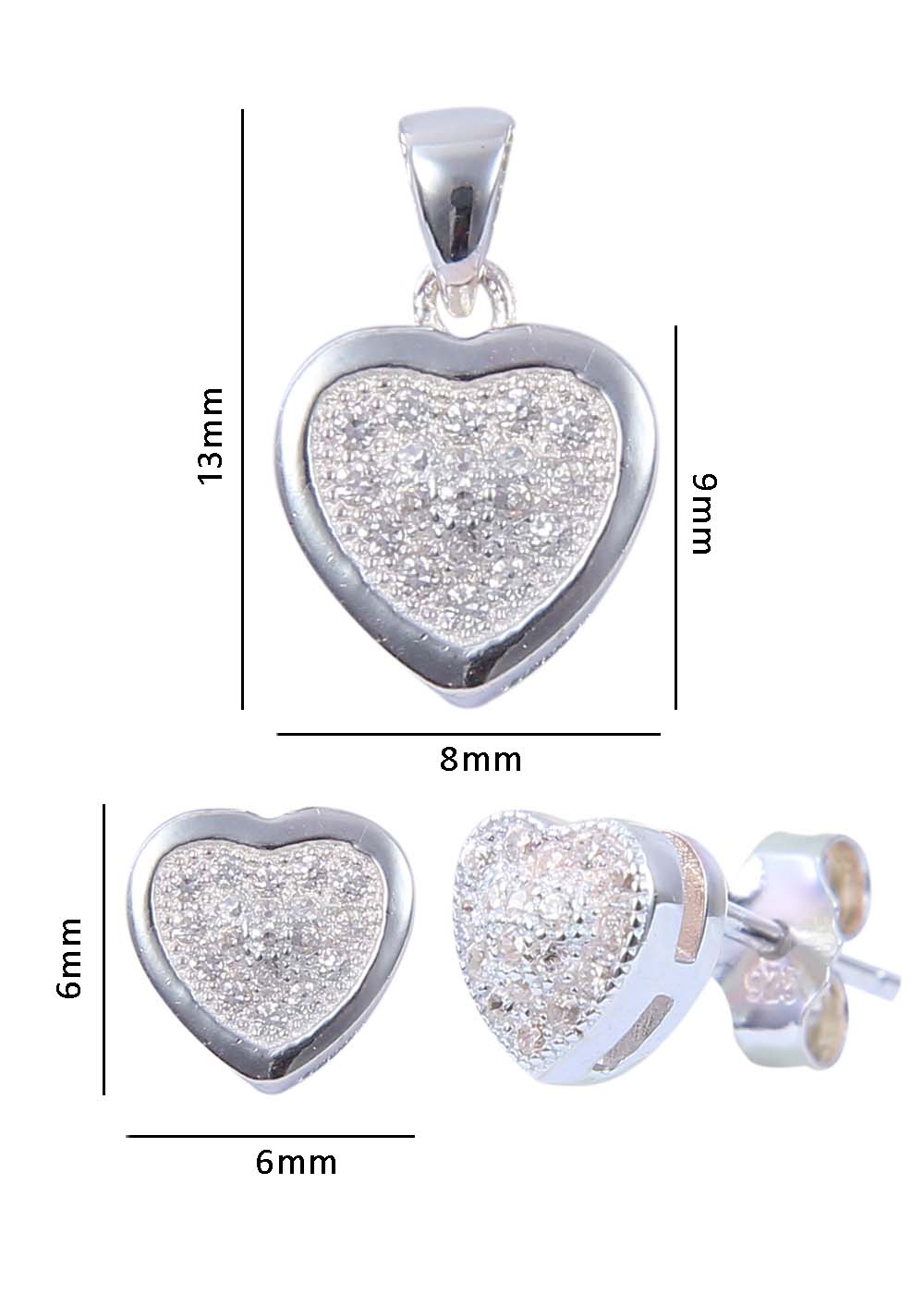 Heart shape 92.5 Sterling Silver CZ Pendant Set with Chain