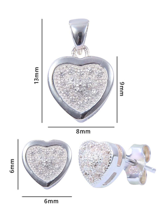 Heart shape 92.5 Sterling Silver CZ Pendant Set with Chain