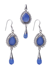 Designer Pure 92.5 Sterling Silver Blue Quartz Pendant Set