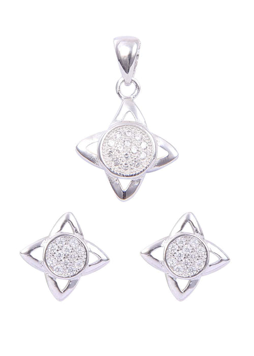 Designer Pure 92.5 Sterling Silver CZ Pendant Set - Default Title - Abhooshan