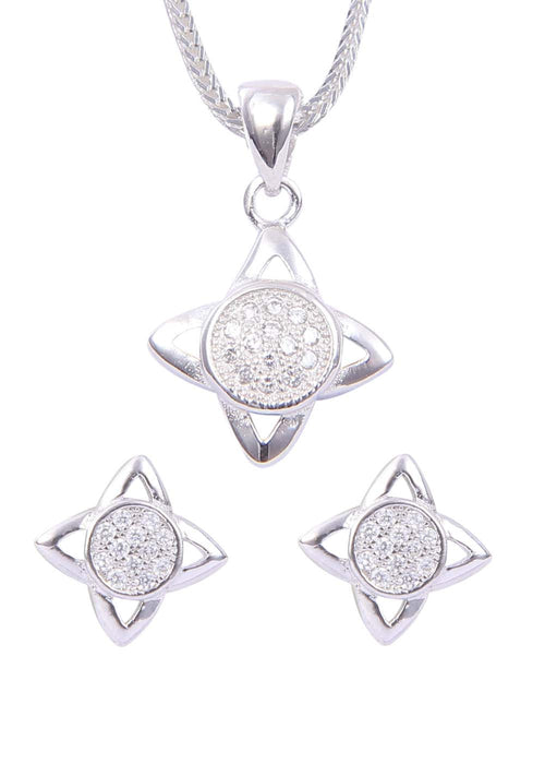 Designer Pure 92.5 Sterling Silver CZ Pendant Set with Chain - Default Title - Abhooshan