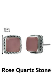 92.5 Sterling Silver Designer Square Rose Quartz Precious Stone Stud Earrings