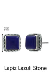 92.5 Sterling Silver Designer Square Shape Lapis Lazuli Precious Stone Stud Earrings