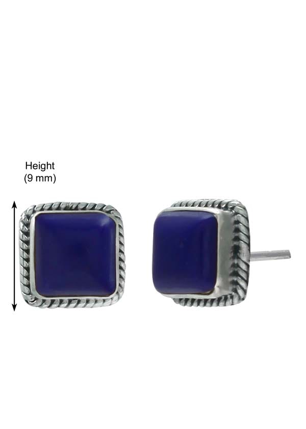 92.5 Sterling Silver Designer Square Shape Lapis Lazuli Precious Stone Stud Earrings