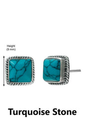 92.5 Sterling Silver Designer Square Turquoise Precious Stone Stud Earrings