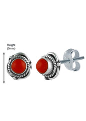92.5 Sterling Silver Designer Red Coral Precious Stone Stud Earrings