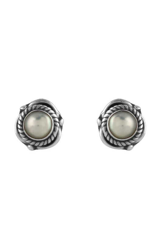 92.5 Sterling Silver Designer White Pearl Stud Earrings