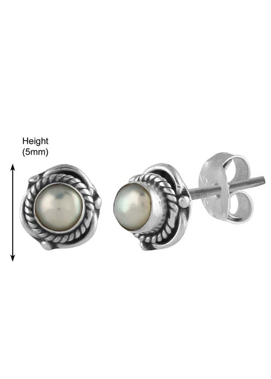 92.5 Sterling Silver Designer White Pearl Stud Earrings