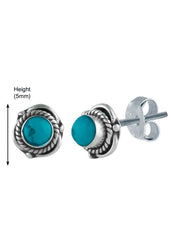 92.5 Sterling Silver Designer Turquoise Precious Stone Stud Earrings