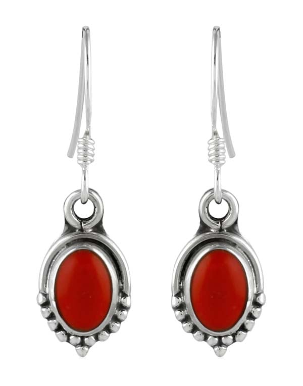 925 Sterling Silver Handmade Dangler Hanging Earrings with Red Coral Stone