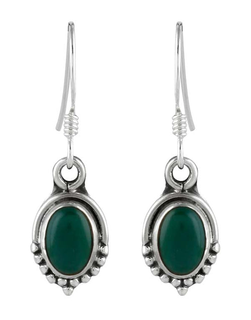 925 Sterling Silver Handmade Dangler Hanging Earrings with Green Jade Stone - Default Title - Abhooshan