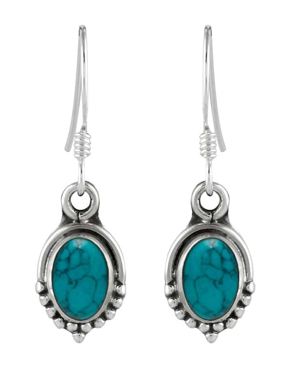 925 Sterling Silver Handmade Dangler Hanging Earrings with Blue Turquoise Stone