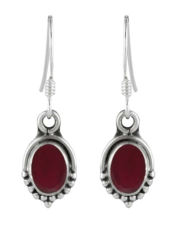 925 Sterling Silver Handmade Dangler Hanging Earrings with Ruby Stone