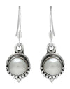 925 Sterling Silver Handmade Dangler Hanging Earrings with White Pearl
