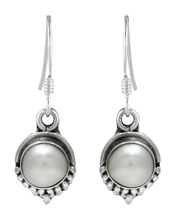 925 Sterling Silver Handmade Dangler Hanging Earrings with White Pearl