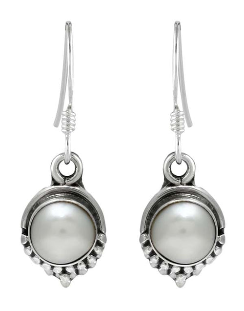 925 Sterling Silver Handmade Dangler Hanging Earrings with White Pearl - Default Title - Abhooshan