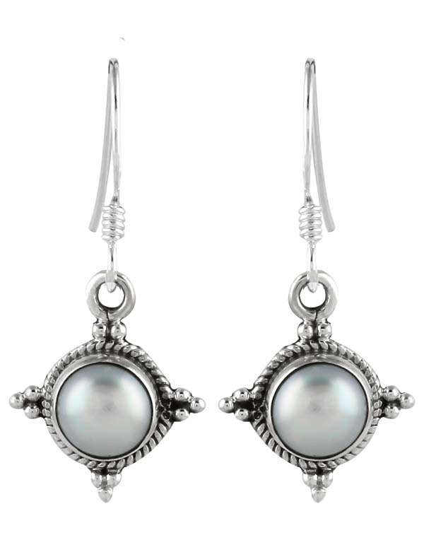 925 Sterling Silver Handmade Dangler Hanging Earrings with White Pearl