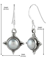 925 Sterling Silver Handmade Dangler Hanging Earrings with White Pearl