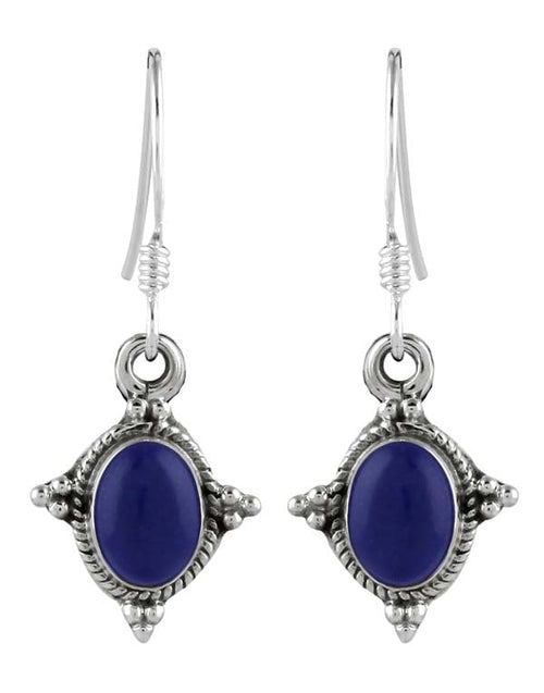 925 Sterling Silver Handmade Dangler Hanging Earrings with Lapis Lazuli Stone - Default Title - Abhooshan