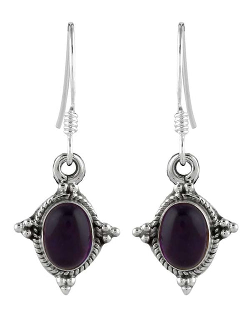 925 Sterling Silver Handmade Dangler Hanging Earrings with Amethyst Stone - Default Title - Abhooshan