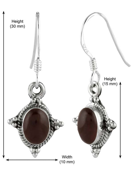 925 Sterling Silver Handmade Dangler Hanging Earrings with Garnet Stone