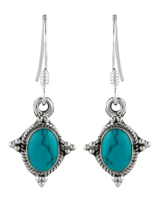 925 Sterling Silver Handmade Dangler Hanging Earrings with Blue Turquoise Stone