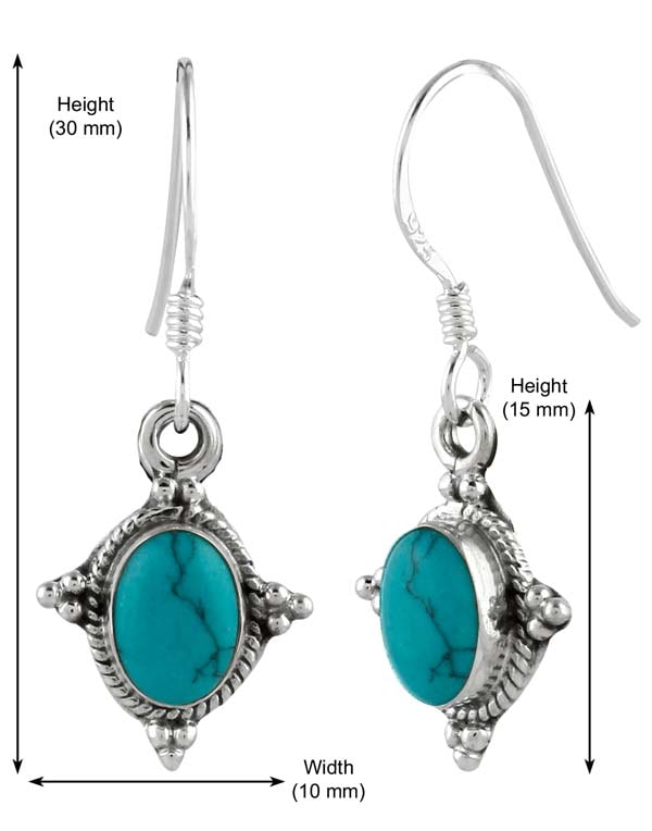 925 Sterling Silver Handmade Dangler Hanging Earrings with Blue Turquoise Stone