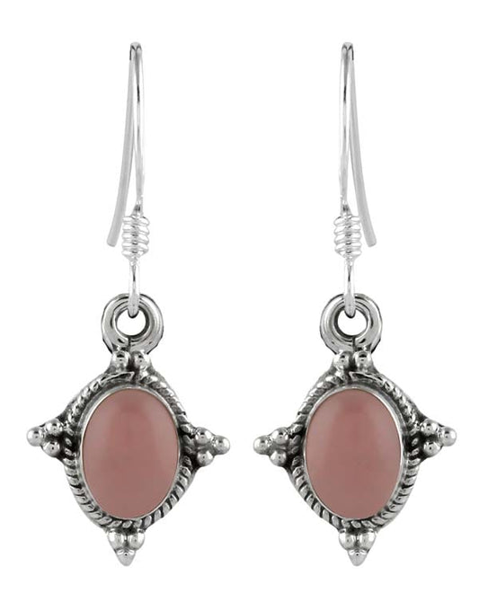 925 Sterling Silver Handmade Dangler Hanging Earrings with Rose Quartz Stone