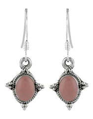 925 Sterling Silver Handmade Dangler Hanging Earrings with Rose Quartz Stone