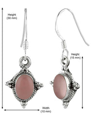 925 Sterling Silver Handmade Dangler Hanging Earrings with Rose Quartz Stone