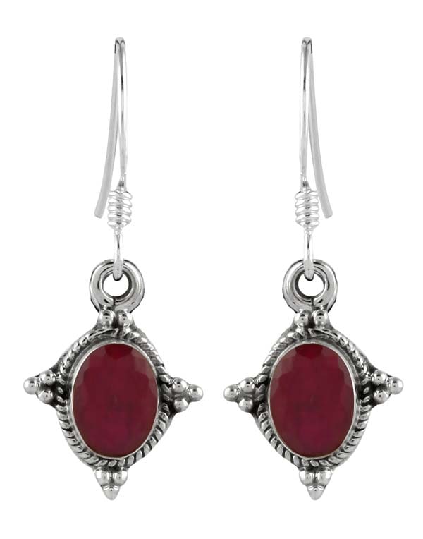 925 Sterling Silver Handmade Dangler Hanging Earrings with Ruby Stone