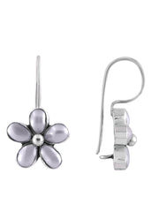 925 Sterling Silver Flower Dangler Hanging Earrings with White Pearl