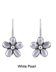 925 Sterling Silver Flower Dangler Hanging Earrings with White Pearl