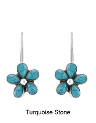 925 Sterling Silver Flower Dangler Hanging Earrings with Blue Turquoise Stone