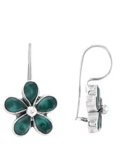 925 Sterling Silver Flower Dangler Hanging Earrings with Emerald Stone