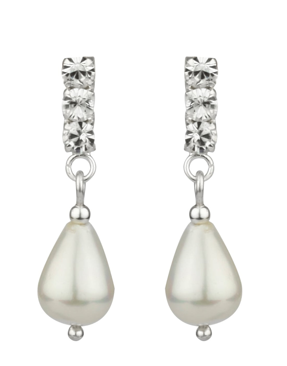 Pair of Stud Earrings Drop Pearl with Cubic Zirconia in 92.5 Silver