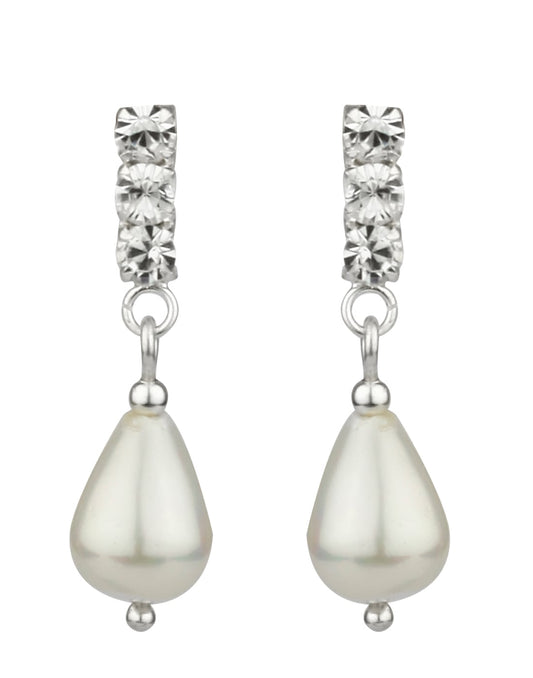 Pair of Stud Earrings Drop Pearl with Cubic Zirconia in 92.5 Silver