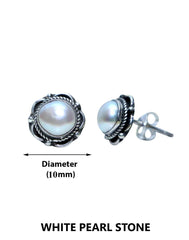 92.5 Sterling Silver Designer White Pearl Stud Earrings