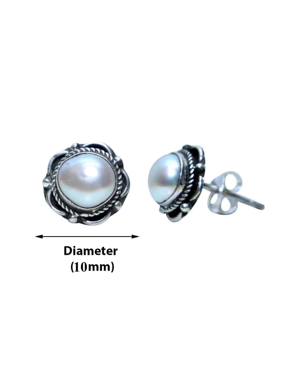 92.5 Sterling Silver Designer White Pearl Stud Earrings