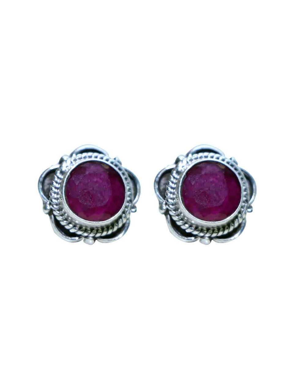 Trendy Looking Ruby Stone Studs in 92.5 Sterling Silver