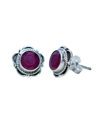 Trendy Looking Ruby Stone Studs in 92.5 Sterling Silver