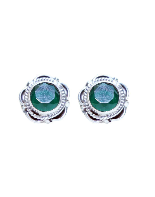 Emerald Stone Studs in 92.5 Sterling Silver - Default Title - Abhooshan