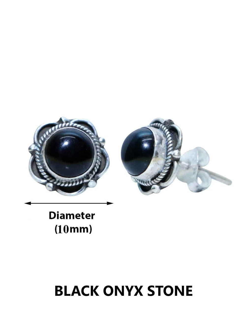 Everyday Wear Black Onyx Stone Studs in 92.5 Sterling Silver