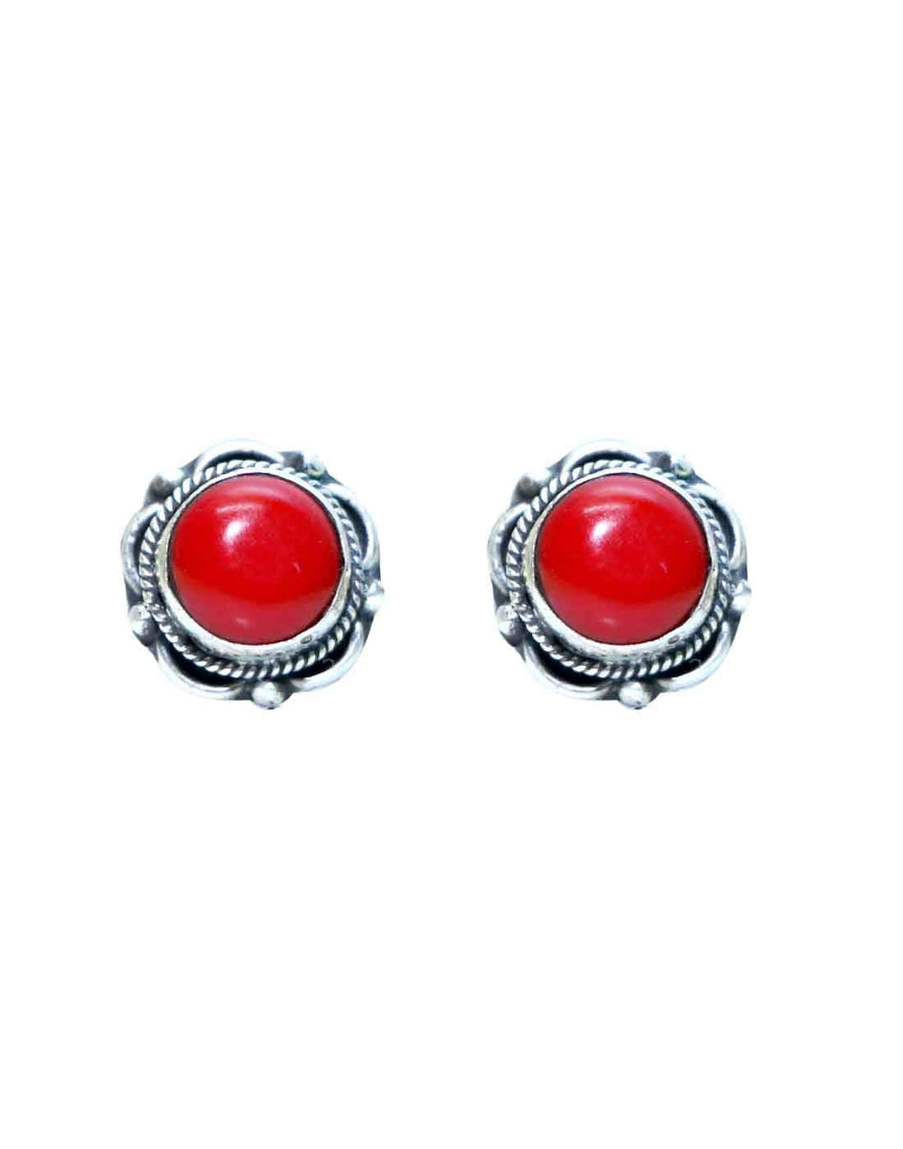 Good Looking Red Coral  Stone Studs in 92.5 Sterling Silver