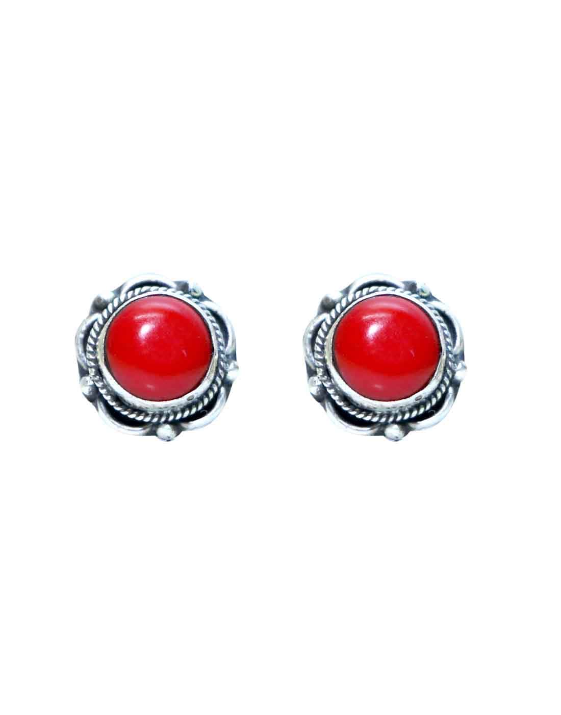 Good Looking Red Coral  Stone Studs in 92.5 Sterling Silver