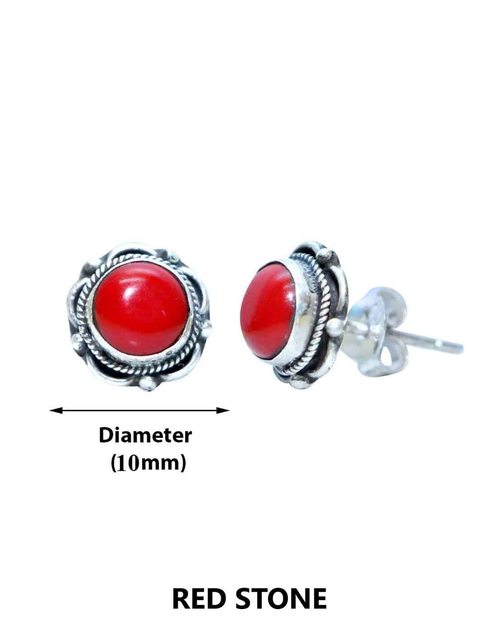Good Looking Red Coral  Stone Studs in 92.5 Sterling Silver