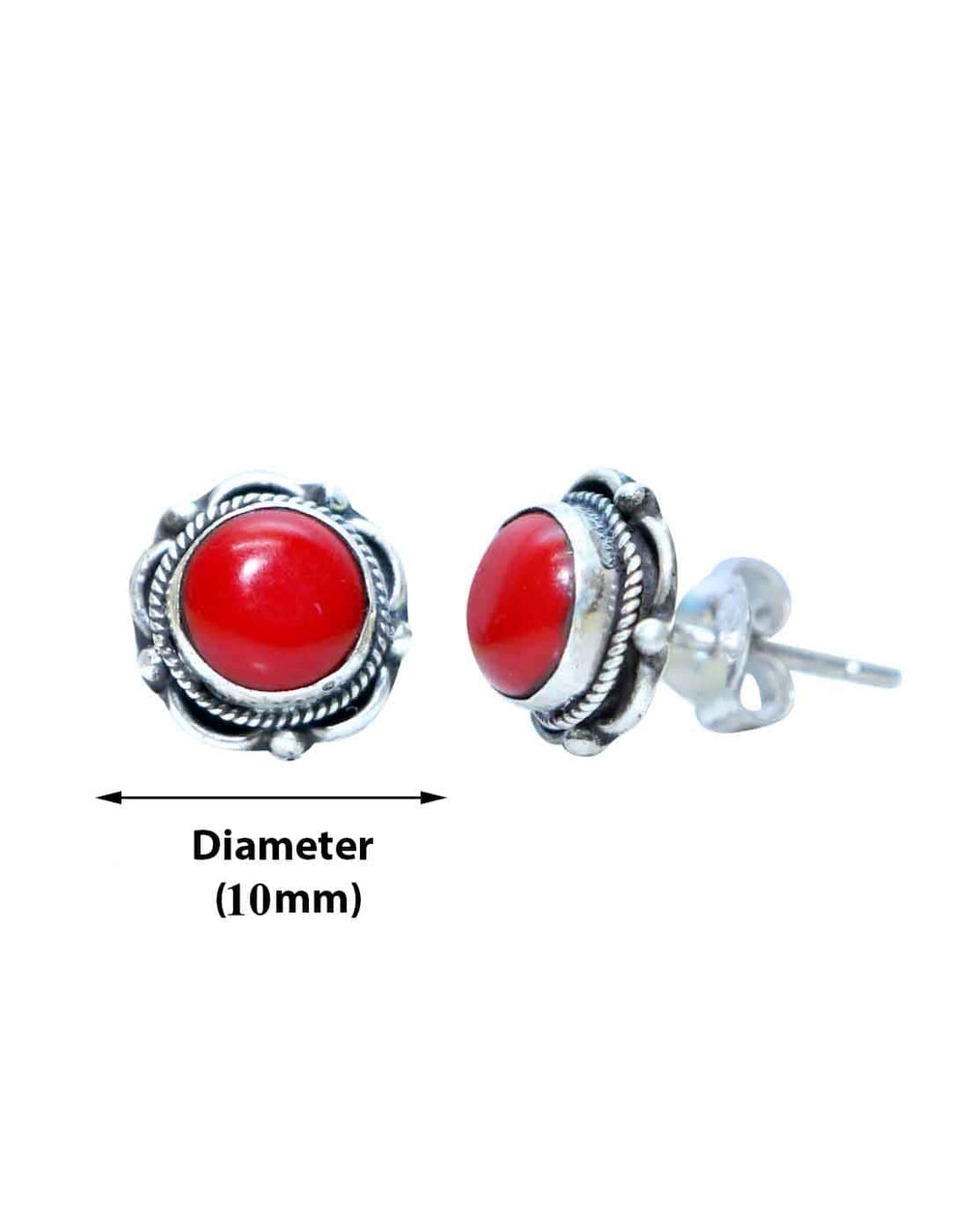 Good Looking Red Coral  Stone Studs in 92.5 Sterling Silver