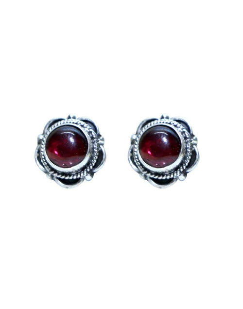 Garnate Stone Studs in 92.5 Sterling Silver - Default Title - Abhooshan